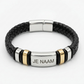 Armband met gravure - gepersonaliseerd - zwart gevlochten design - roestvrij staal met goudkleurige accenten
