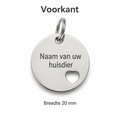 Gepersonaliseerde Hondenpenning Rond met Hartje - Kattenpenning / Huisdierpenning - Gegraveerde ID-tag met naam, telefoonnummer en adres - Dubbelzijdig RVS naamplaatje - Zilver - 20 mm