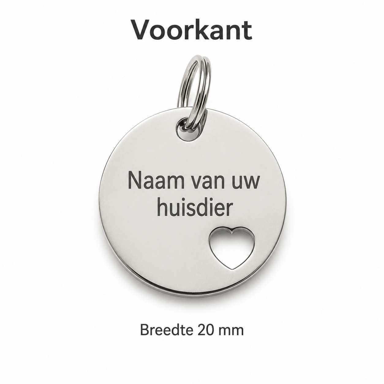 Gepersonaliseerde Hondenpenning Rond met Hartje - Kattenpenning / Huisdierpenning - Gegraveerde ID-tag met naam, telefoonnummer en adres - Dubbelzijdig RVS naamplaatje - Zilver - 20 mm