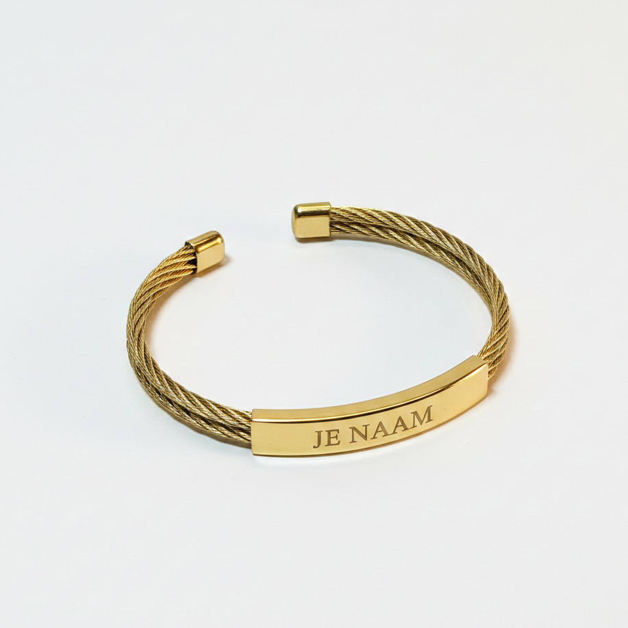 Armband met gravure goudkleurig - kabelarmband - verstelbaar - RVS