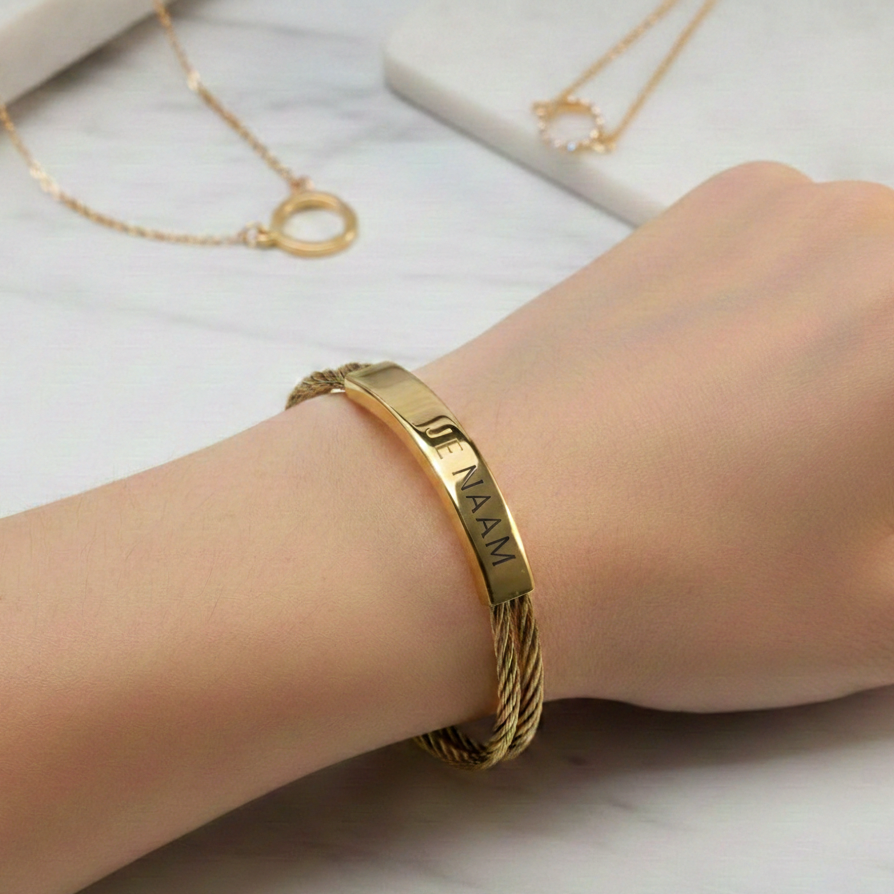Armband met gravure goudkleurig - kabelarmband - verstelbaar - RVS