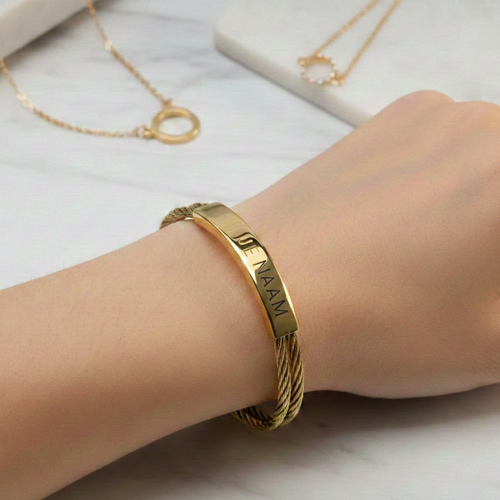 Armband met gravure goudkleurig - kabelarmband - verstelbaar - RVS
