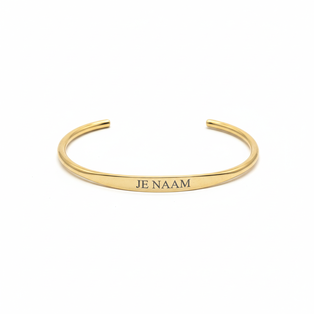 Armband met gravure goudkleurig - minimalistische bangle - open cuff - RVS