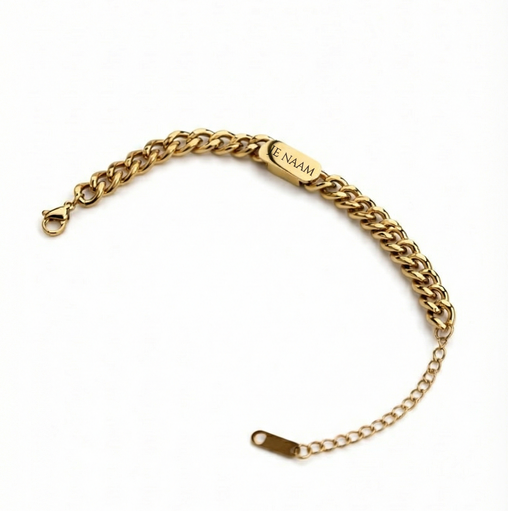 Armband met gravure goudkleurig - schakelarmband - naamplaat - verstelbaar - RVS