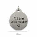 Gepersonaliseerde Aluminium Dierenpenning / Naamplaatje voor Huisdier – Hondenpenning en Kattenpenning met Naam, Telefoonnummer en Adres – Ronde Penning 30 mm met Dubbelzijdige Gravure – Zilverkleurig met Pootje