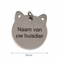 Gepersonaliseerde RVS Kattenpenning / Naamplaatje voor Huisdier – Kattenpenning voor Kat met Naam, Telefoonnummer en Adres – Kattenkop Penning 28 mm met Dubbelzijdige Gravure – Roestvrij Staal – Zilverkleurig