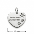 Gepersonaliseerde RVS Dierenpenning / Naamplaatje voor Huisdier – Hartvormige Hondenpenning en Kattenpenning met Naam, Telefoonnummer en Adres – Penning 18 mm met Dubbelzijdige Gravure – Roestvrij Staal – Zilverkleurig met Pootjes