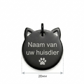 Gepersonaliseerde RVS Kattenpenning / Naamplaatje voor Huisdier – Zwarte Kattenpenning met Naam, Telefoonnummer en Adres – Kattenkop Penning 28 mm met Dubbelzijdige Gravure – Roestvrij Staal
