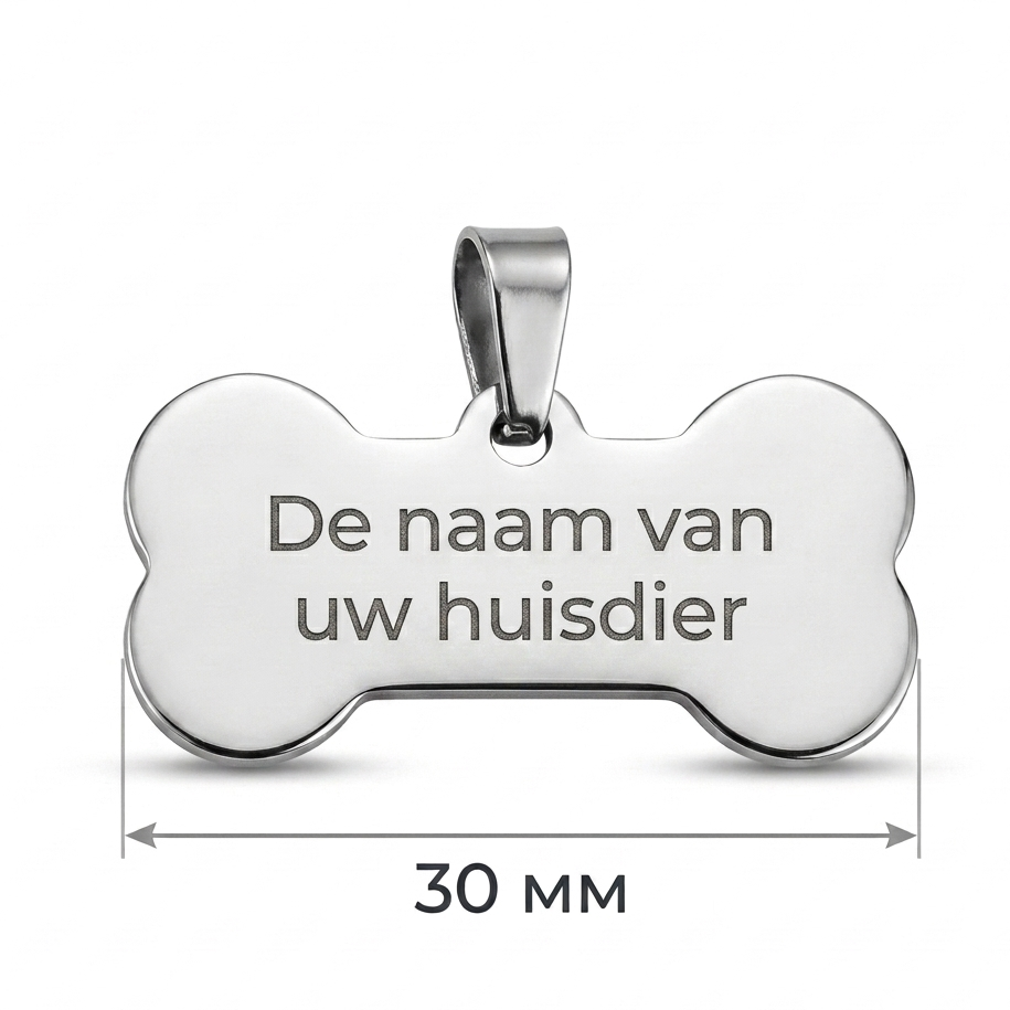 Gepersonaliseerde RVS Hondenpenning / Naamplaatje voor Huisdier – Botvormige Dierenpenning 30 mm met Naam, Telefoonnummer en Adres – Dubbelzijdige Gravure – Roestvrij Staal – Zilverkleurig