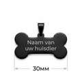 Gepersonaliseerde RVS Hondenpenning / Naamplaatje voor Huisdier – Zwarte Botvormige Dierenpenning 30 mm met Naam, Telefoonnummer en Adres – Dubbelzijdige Gravure – Roestvrij Staal