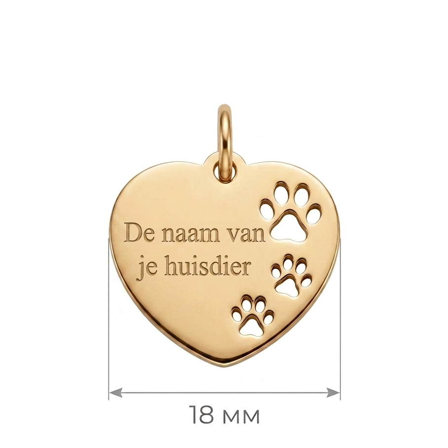 Gepersonaliseerde RVS Dierenpenning / Naamplaatje voor Huisdier – Goudkleurige Hartvormige Hondenpenning en Kattenpenning met Naam, Telefoonnummer en Adres – Penning 18 mm met Dubbelzijdige Gravure – Roestvrij Staal met Pootjes