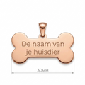 Gepersonaliseerde RVS Hondenpenning / Naamplaatje voor Huisdier – Roségoudkleurige Botvormige Dierenpenning 30 mm met Naam, Telefoonnummer en Adres – Dubbelzijdige Gravure – Roestvrij Staal