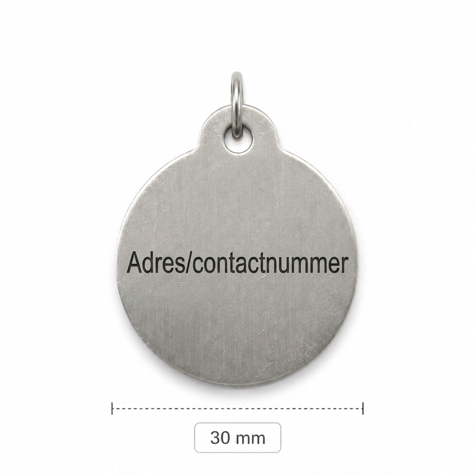 Gepersonaliseerde Aluminium Dierenpenning / Naamplaatje voor Huisdier – Hondenpenning en Kattenpenning met Naam, Telefoonnummer en Adres – Ronde Penning 30 mm met Dubbelzijdige Gravure – Zilverkleurig met Pootje