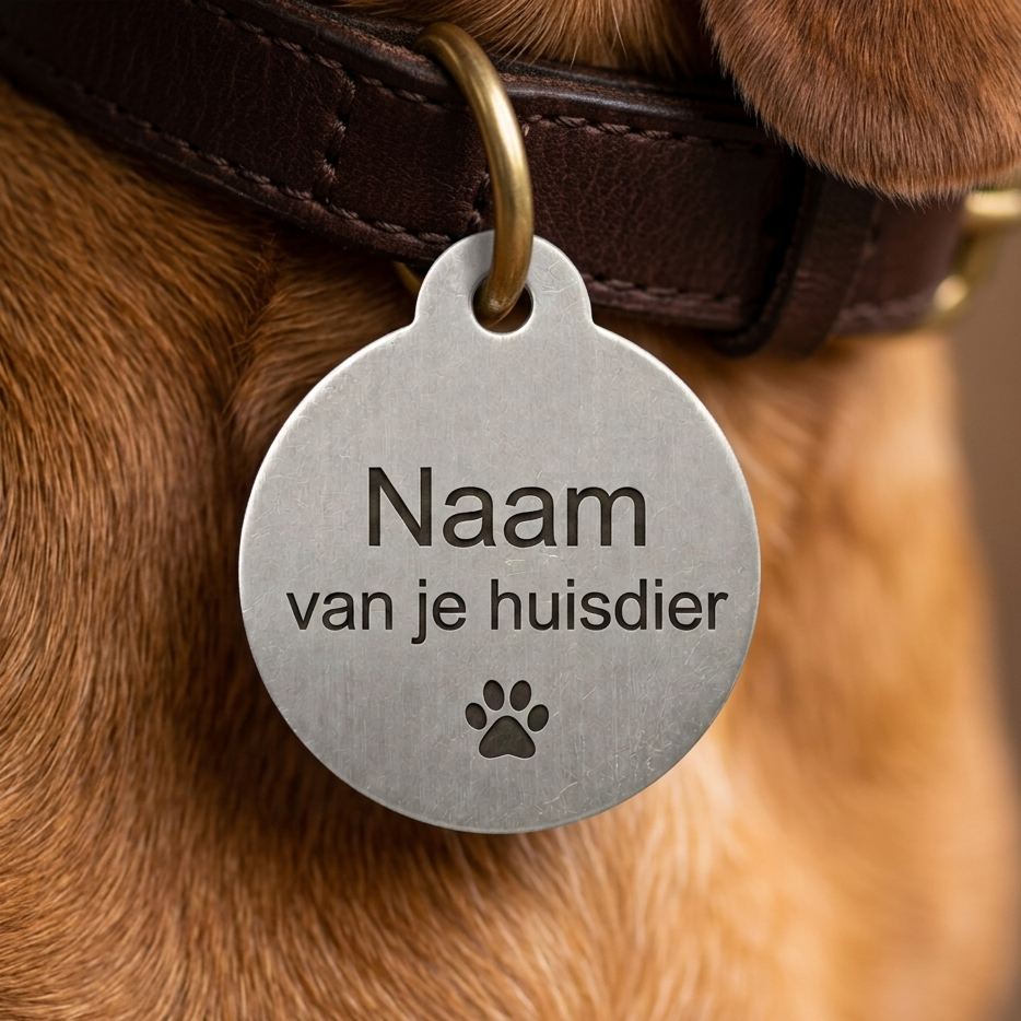 Gepersonaliseerde Aluminium Dierenpenning / Naamplaatje voor Huisdier – Hondenpenning en Kattenpenning met Naam, Telefoonnummer en Adres – Ronde Penning 30 mm met Dubbelzijdige Gravure – Zilverkleurig met Pootje