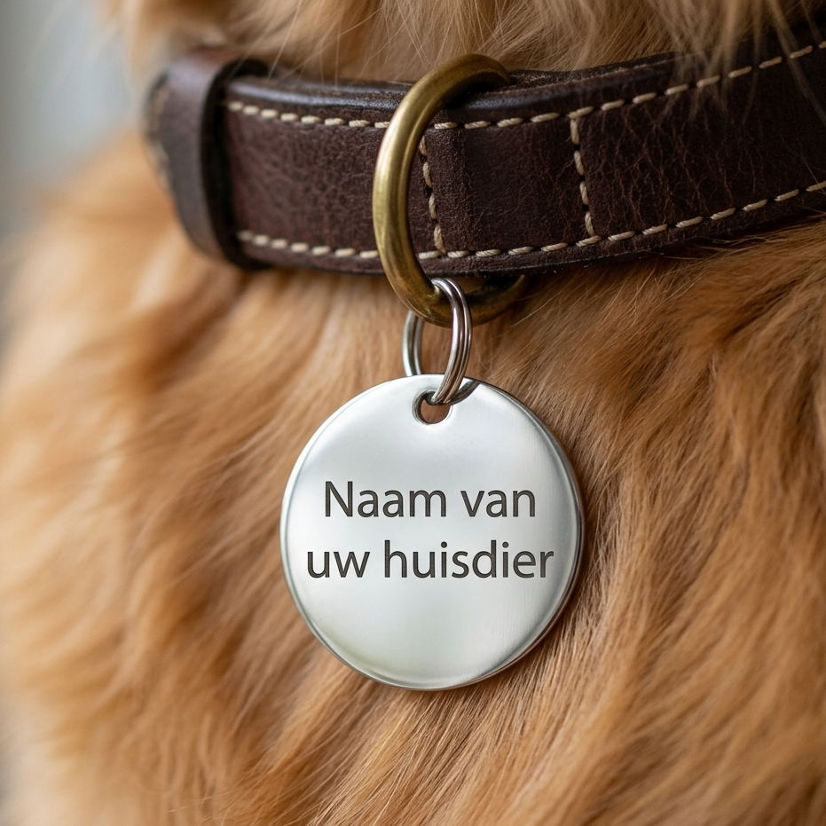Gepersonaliseerde RVS Dierenpenning / Naamplaatje voor Huisdier – Hondenpenning en Kattenpenning met Naam, Telefoonnummer en Adres – Ronde Penning 25 mm met Dubbelzijdige Gravure – Zilverkleurig
