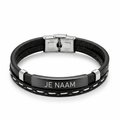 Armband met gravure - gepersonaliseerd - zwart design met stikdetail - roestvrij staal