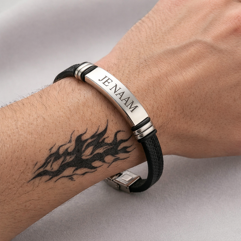 Armband met naamgravure zwart - RVS plaat - 20 cm - gepersonaliseerd