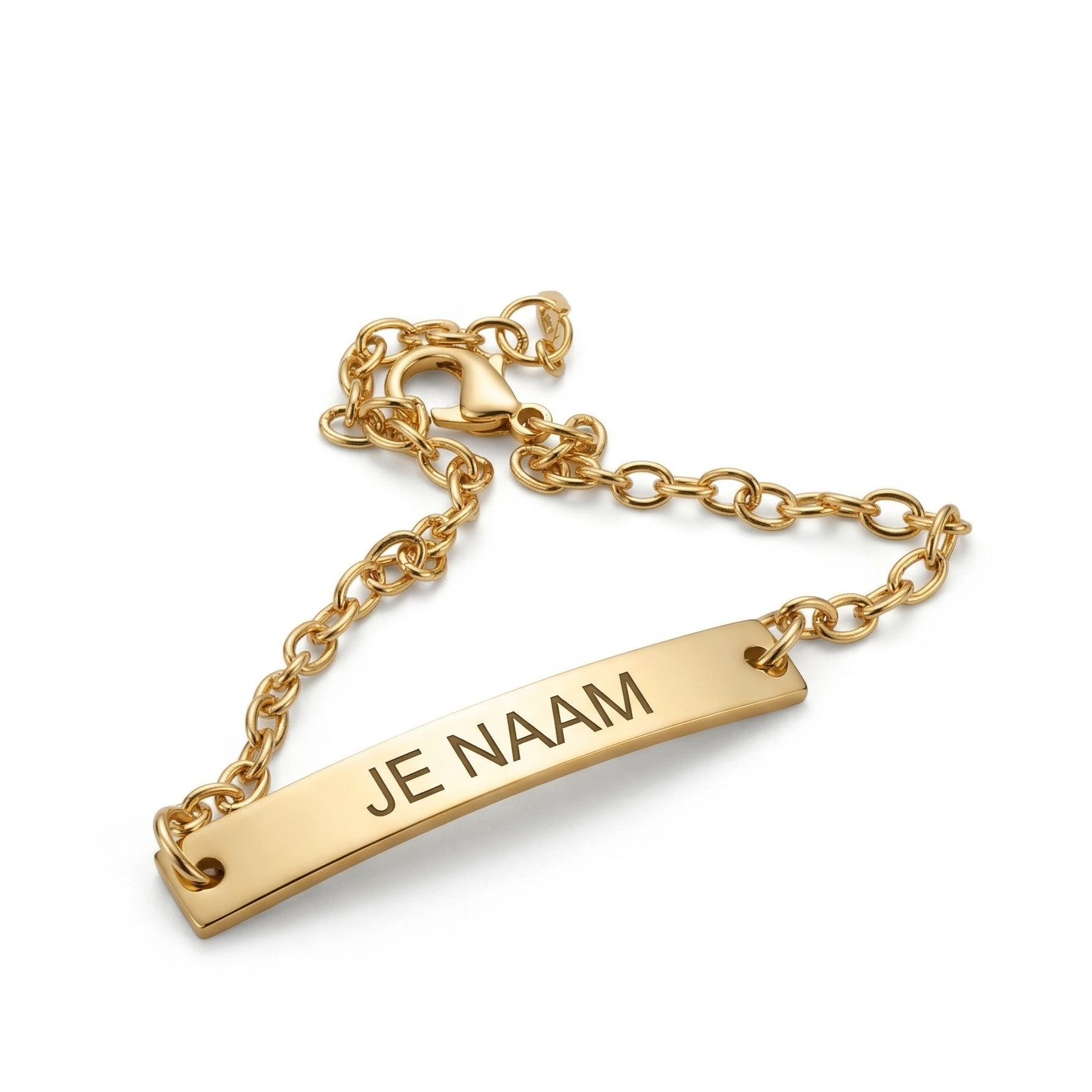 Armband met gravure - gepersonaliseerd - goudkleurige schakelarmband - roestvrij staal