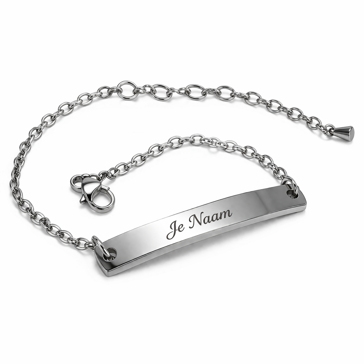 Gepersonaliseerde armband met naamgravure - minimalistisch zilverkleurig ontwerp