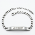 Gepersonaliseerde schakelarmband met naamgravure - zilverkleurig