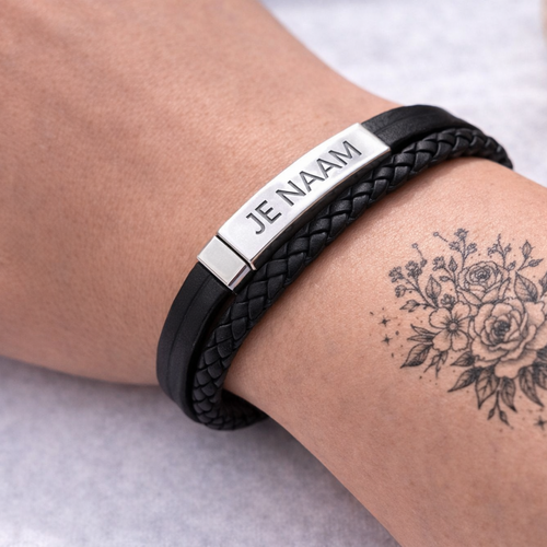Armband met gravure - gepersonaliseerd - zwart gelaagd design - roestvrij staal