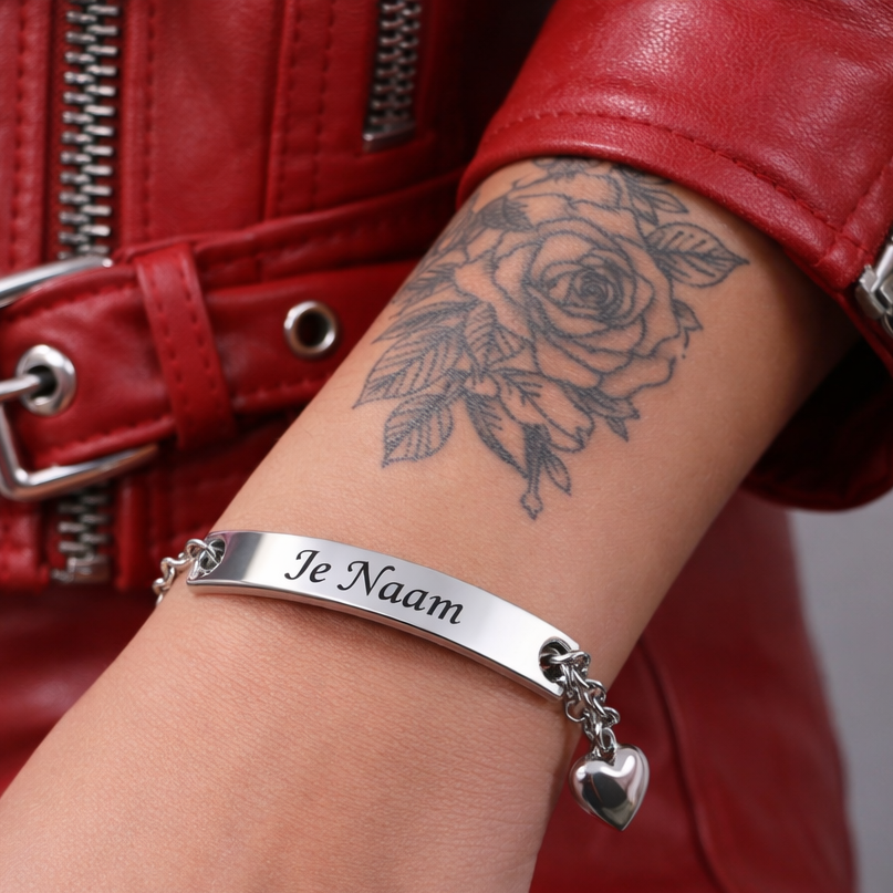 Gepersonaliseerde schakelarmband met naamgravure - zilverkleurig en krachtig design (копия)