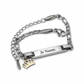 Gepersonaliseerde armband met naamgravure en kroontje bedel - zilverkleurig met goudkleurig detail