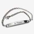 Gepersonaliseerde armband met naamgravure - zilverkleurig met modern lijnenspel