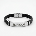 Armband met gravure - gepersonaliseerd - zwart gevlochten band - roestvrij staal