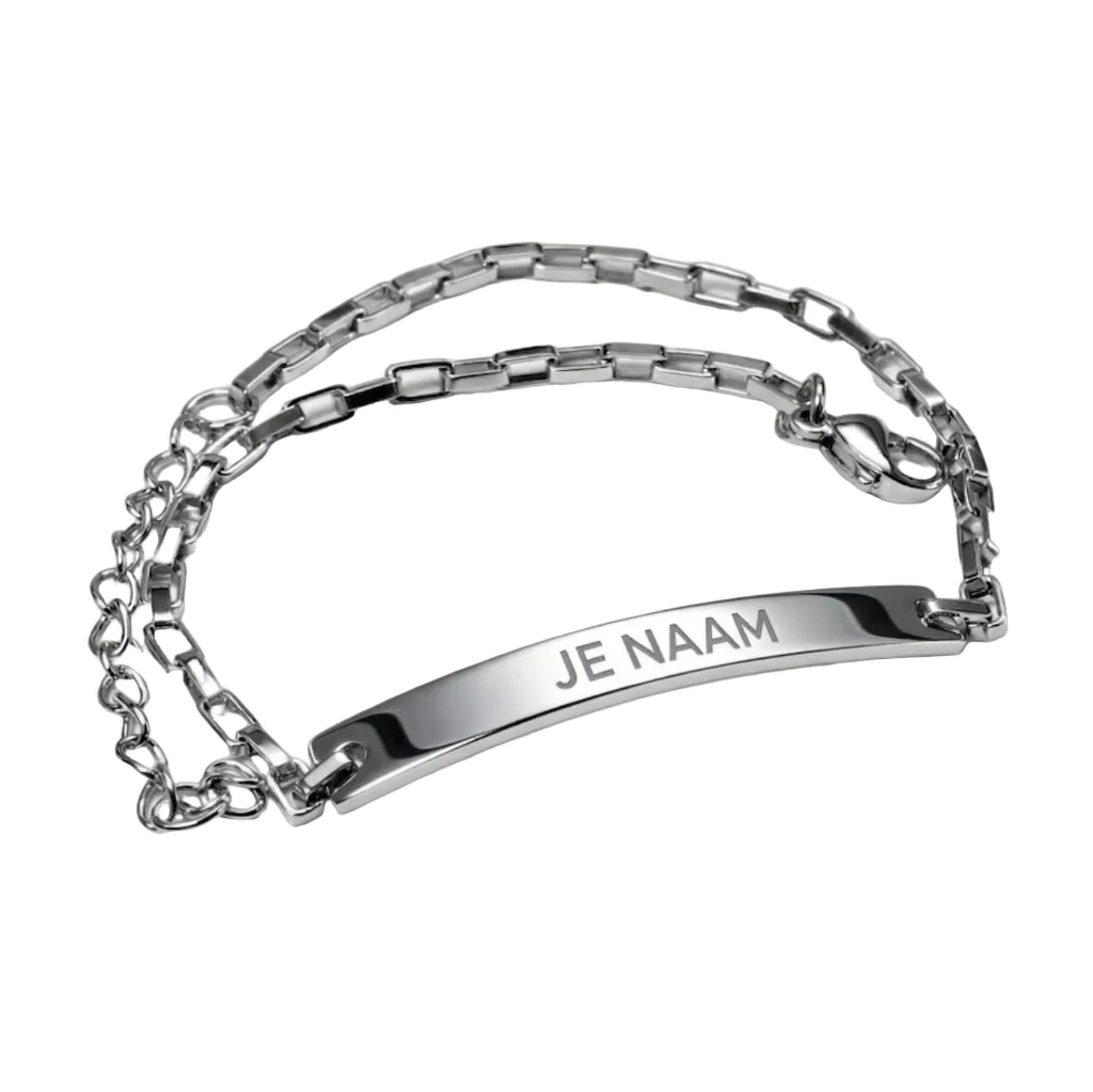 Gepersonaliseerde armband met naamgravure - zilverkleurig met verfijnde schakelketting