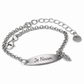 Gepersonaliseerde armband met naamgravure en bladbedel - zilverkleurig