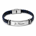 Gepersonaliseerde gevlochten armband met naamgravure - donkerblauw-zwart design
