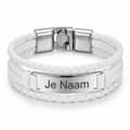 Gepersonaliseerde witte armband met naamgravure - modern layered design
