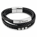 Gepersonaliseerde zwarte layered armband met naamgravure - urban design