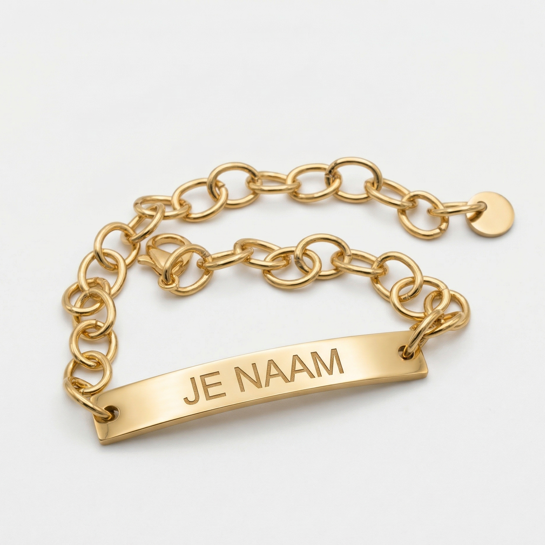 Armband - gepersonaliseerd - goudkleurig - met naamplaatje - verstelbaar