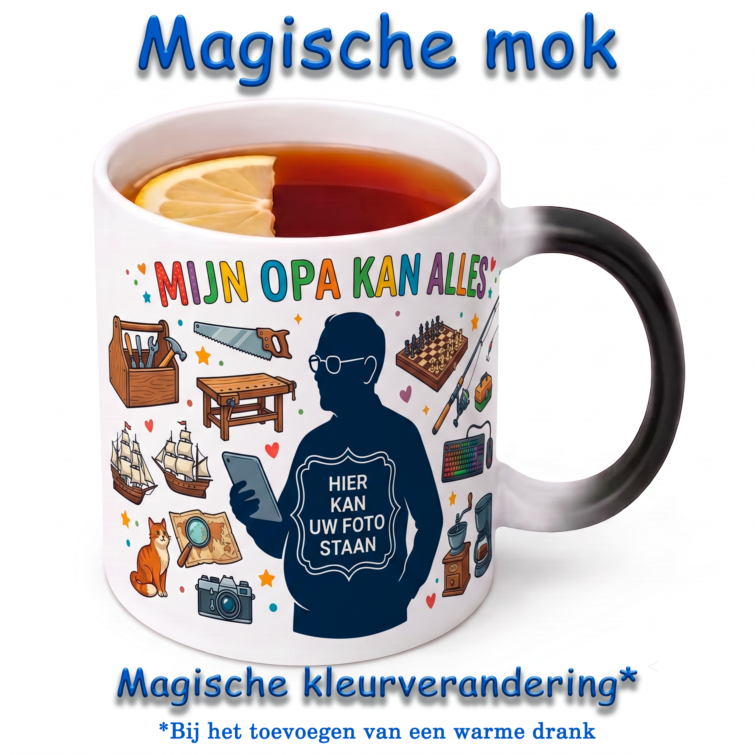 Gepersonaliseerde Magische Mok Mijn Opa Kan Alles – Kleurveranderende Mok met Eigen Foto – Warmtegevoelige Fotomok – Cadeau voor Opa – Koffiemok Opa – Theemok Grootvader – Zwarte Mok wordt Wit bij Warme Drank