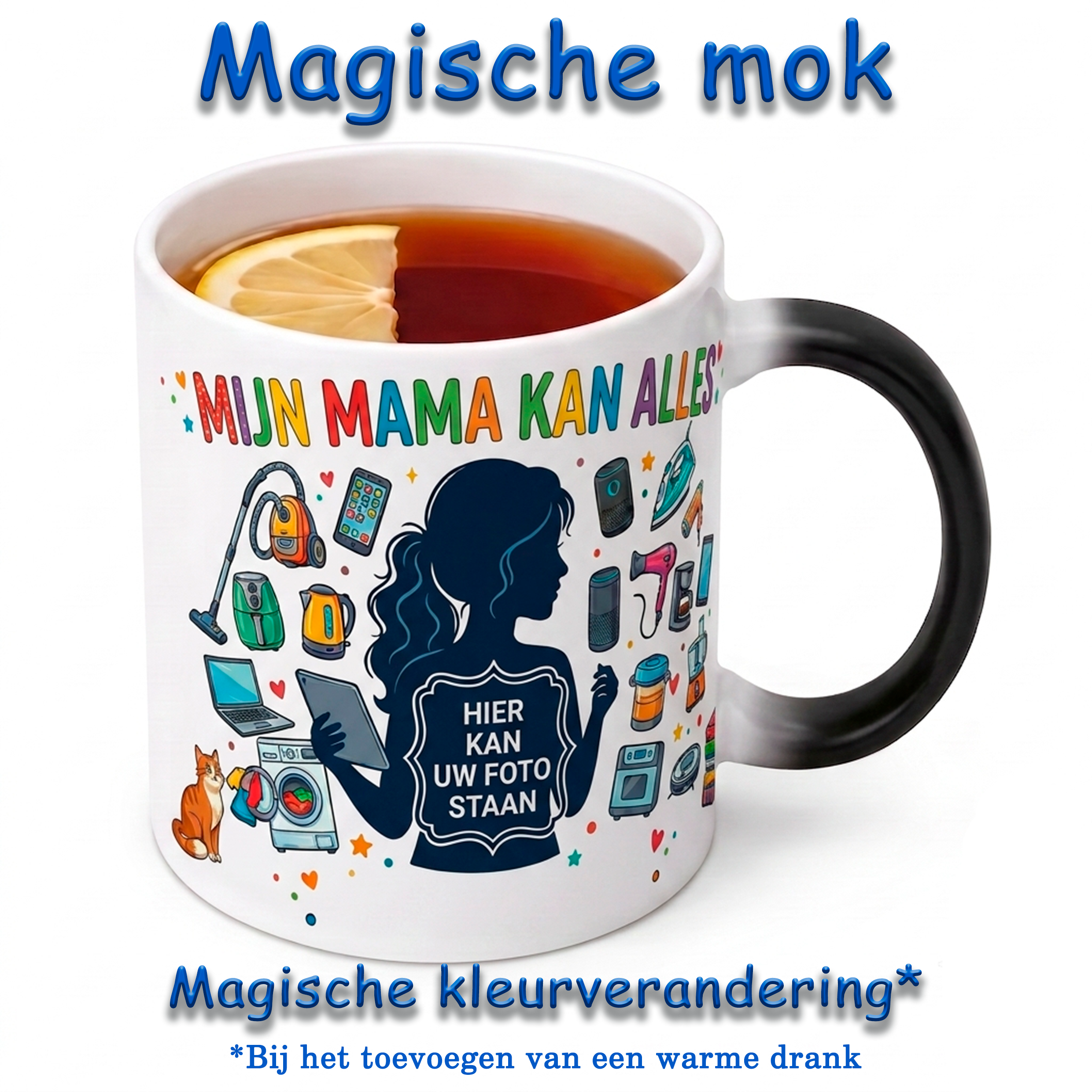 Gepersonaliseerde Magische Mok Mijn Mama Kan Alles – Kleurveranderende Mok met Eigen Foto – Warmtegevoelige Fotomok – Cadeau voor Mama – Moederdag Cadeau – Koffiemok Mama – Theemok Moeder – Zwarte Mok wordt Wit bij Warme Drank
