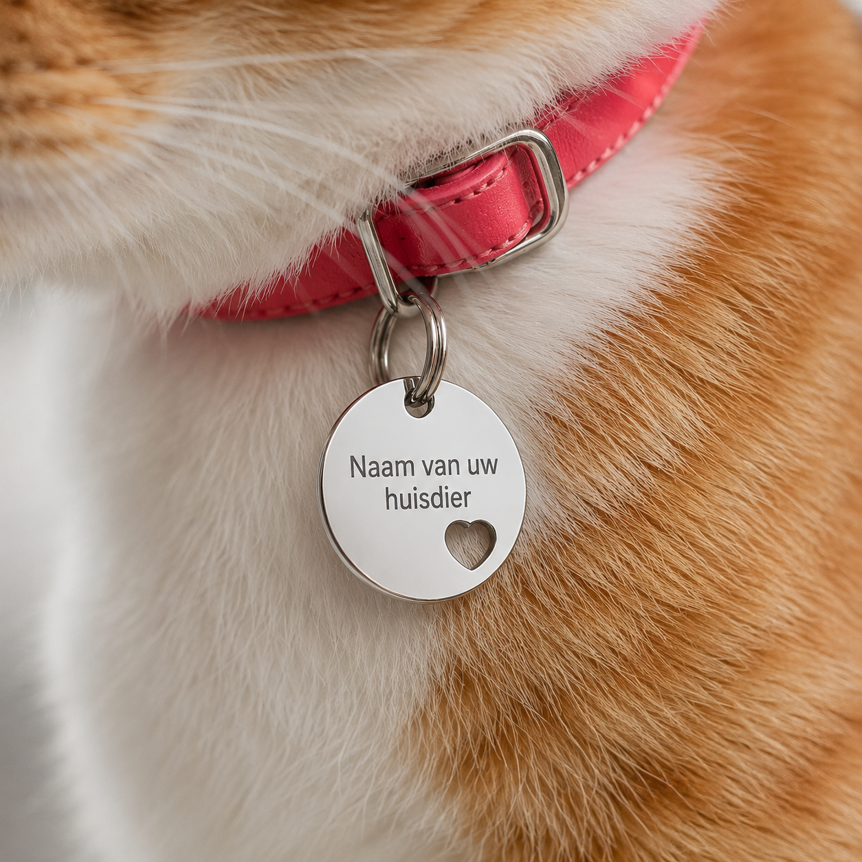 Gepersonaliseerde Hondenpenning Rond met Hartje - Kattenpenning / Huisdierpenning - Gegraveerde ID-tag met naam, telefoonnummer en adres - Dubbelzijdig RVS naamplaatje - Zilver - 20 mm