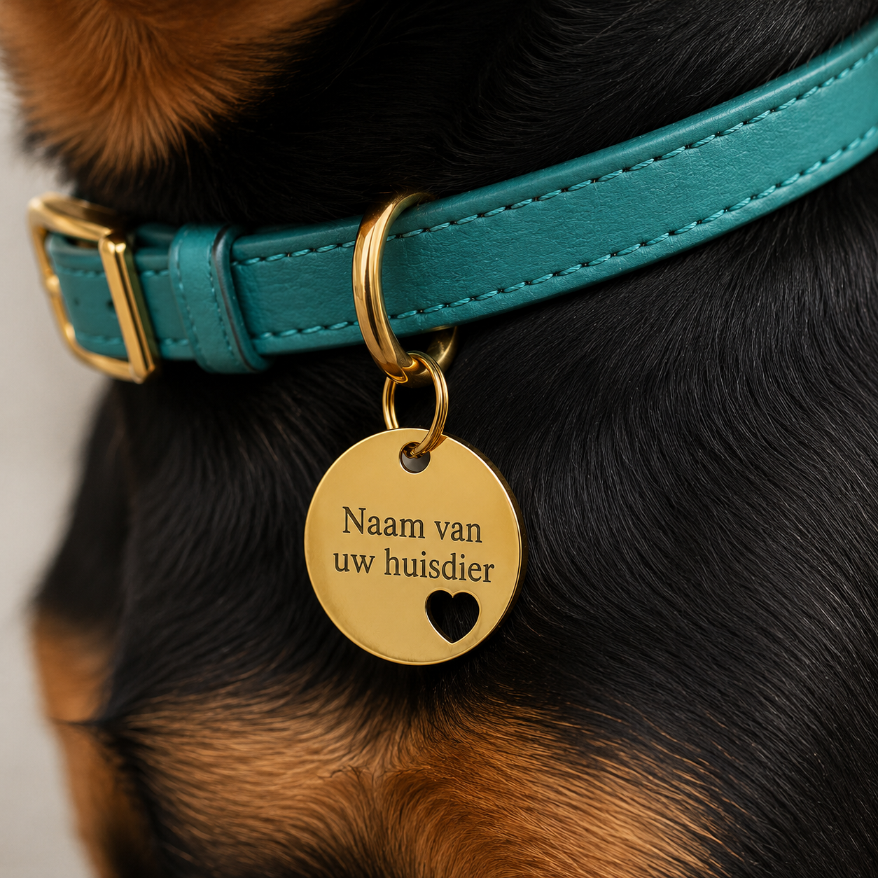 Gepersonaliseerde Hondenpenning Rond met Hartje - Kattenpenning / Huisdierpenning - Gegraveerde ID-tag met naam, telefoonnummer en adres - Dubbelzijdig RVS naamplaatje - Goud - 20 mm
