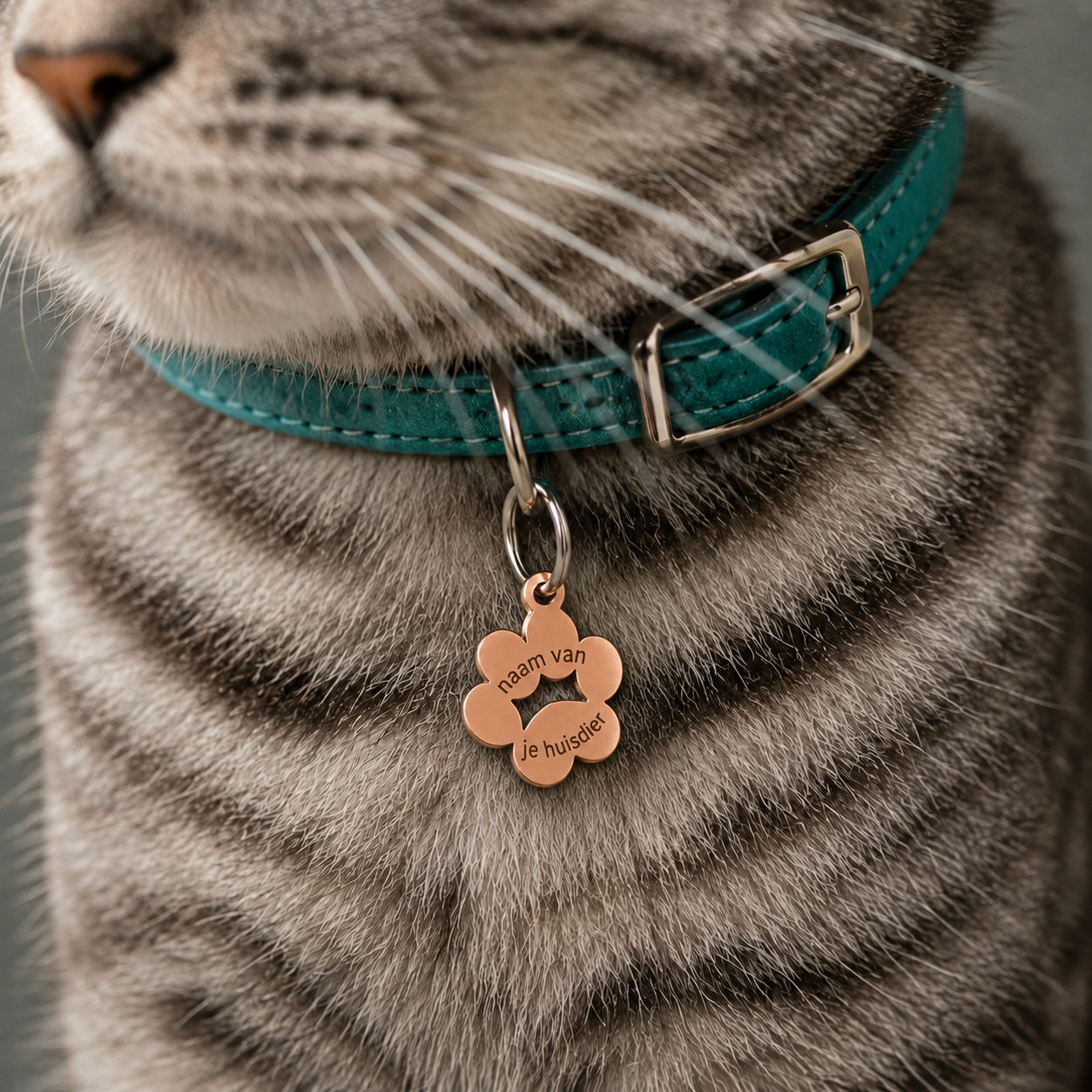 Gepersonaliseerde Hondenpenning Pootvorm - Kattenpenning / Huisdierpenning - Gegraveerde RVS ID-tag met naam, telefoonnummer en adres - Dubbelzijdig naamplaatje - Roségoud - 15 mm