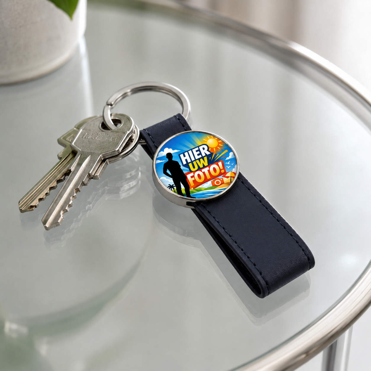 Gepersonaliseerde Sleutelhanger met Foto en Naamgravure – Ovale Sleutelhanger met Fotoprint en Gravering op Achterzijde – Zwart/Zilverkleurig – Persoonlijk Cadeau voor Hem en Haar