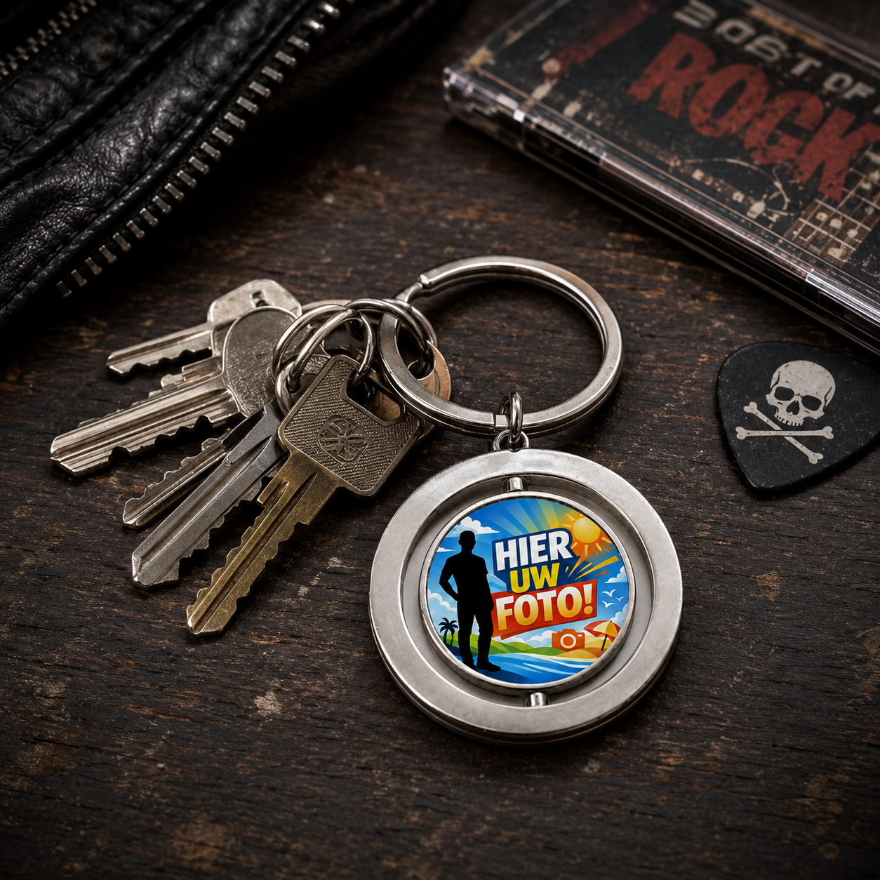 Gepersonaliseerde Sleutelhanger met Foto – Roterende Sleutelhanger met Dubbelzijdige Fotoprint – Draaibare Fotohanger / Sleutelring – Zilverkleurig – Persoonlijk Cadeau voor Hem en Haar