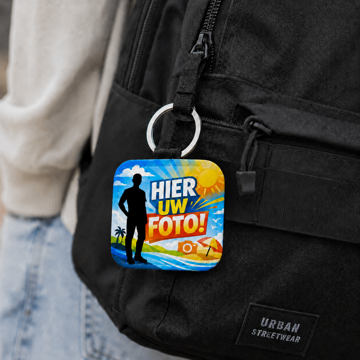 Gepersonaliseerde Polyester Sleutelhanger met Foto – Dubbelzijdige Fotoprint – Tashanger / Rugzakhanger voor Kinderen – Persoonlijke Sleutelring voor Schooltas, Rugzak en Sleutelbos