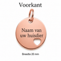 Gepersonaliseerde Hondenpenning Rond met Hartje - Kattenpenning / Huisdierpenning - Gegraveerde ID-tag met naam, telefoonnummer en adres - Dubbelzijdig RVS naamplaatje - Roségoud - 20 mm
