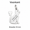 Gepersonaliseerde Kattenpenning Katvorm met Hartstaart - Hondenpenning / Huisdierpenning - Gegraveerde RVS ID-tag met naam, telefoonnummer en adres - Dubbelzijdig naamplaatje - Zilver - 14 mm