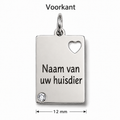 Gepersonaliseerde Hondenpenning Vierkant / Rechthoekig met Hartje en Strass Steentje - Kattenpenning / Huisdierpenning - Gegraveerde RVS ID-tag met naam, telefoonnummer en adres - Dubbelzijdig naamplaatje - Zilver - 12 mm