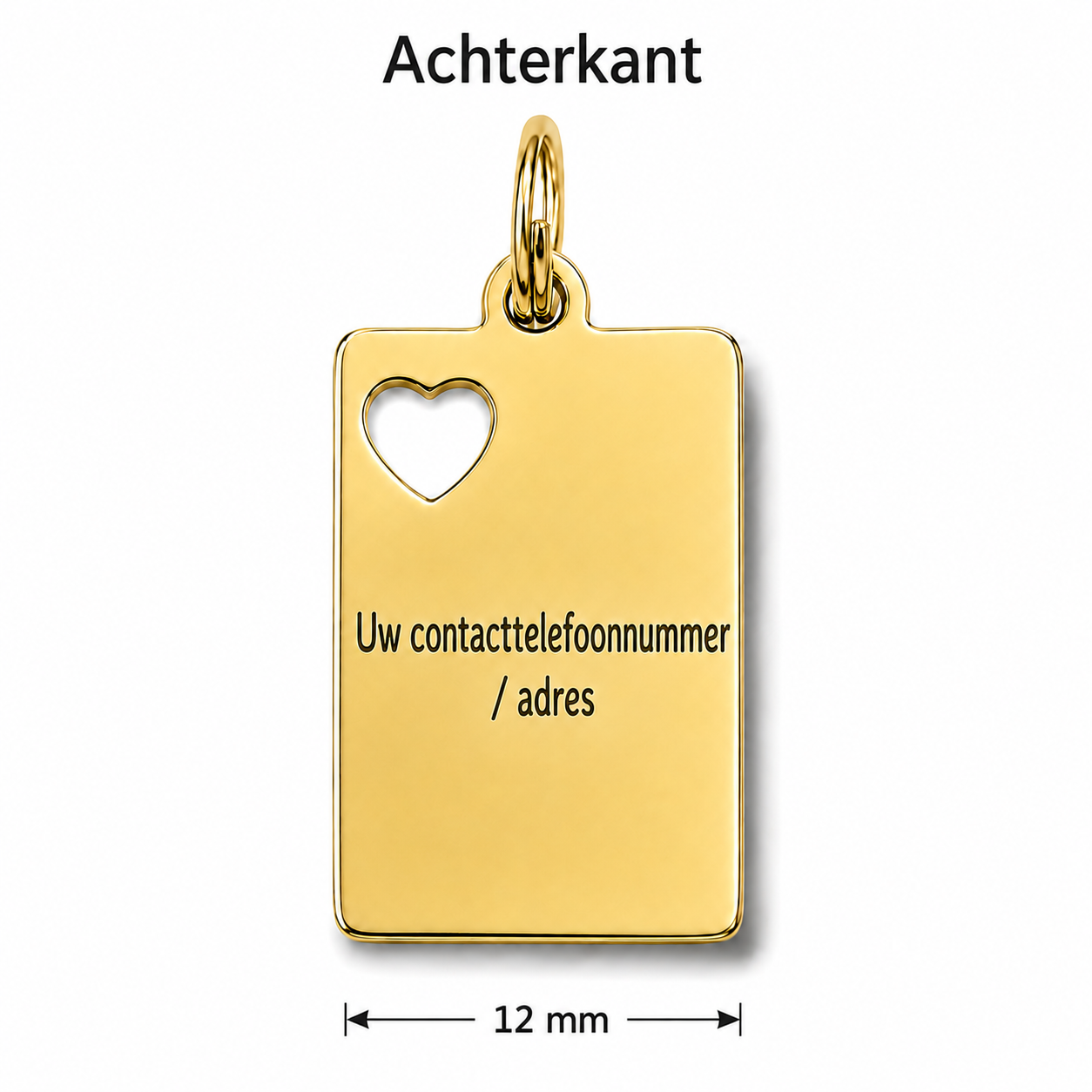 Gepersonaliseerde Hondenpenning Rechthoekig met Hartje en Strass Steentje - Kattenpenning / Huisdierpenning - Gegraveerde RVS ID-tag met naam, telefoonnummer en adres - Dubbelzijdig naamplaatje - Goud - 12 mm