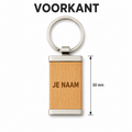 Sleutelhanger met Naam – Gepersonaliseerde Houten Sleutelhanger – Hout & Metaal – Gravure Voor- en Achterkant – 50 mm – Persoonlijk Cadeau