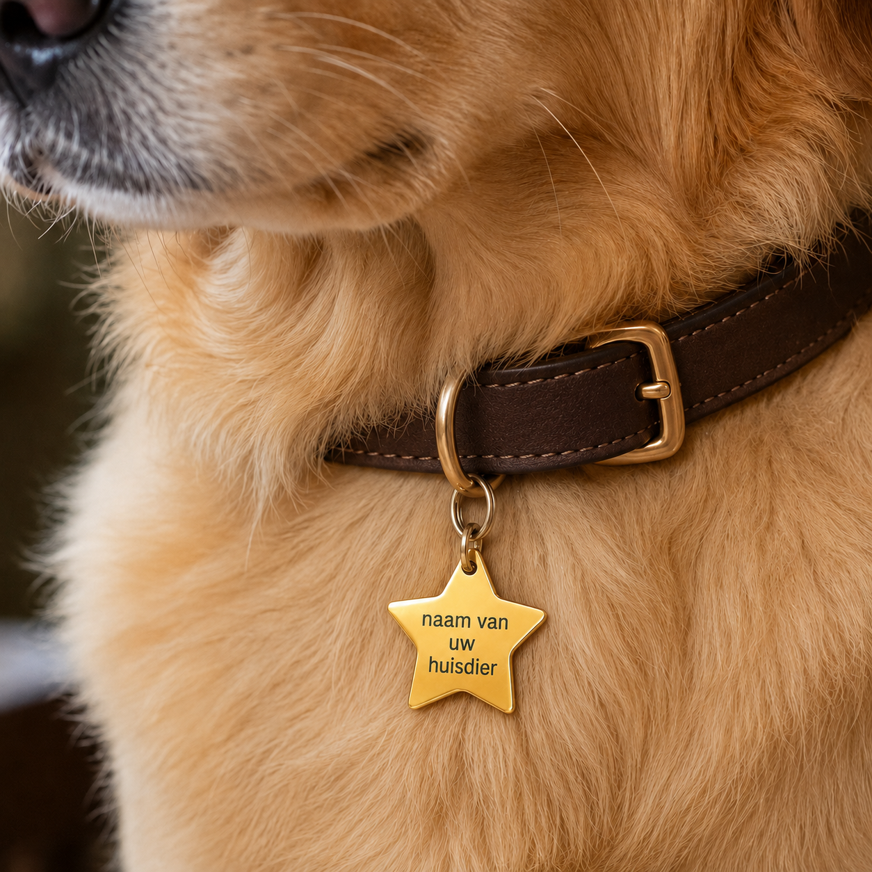 Gepersonaliseerde Hondenpenning Ster - Kattenpenning / Huisdierpenning - Gegraveerde ID-tag met naam, telefoonnummer en adres - Dubbelzijdig RVS naamplaatje - Goud - 23 mm