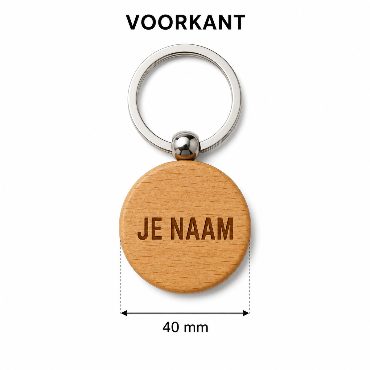 Sleutelhanger met Naam – Gepersonaliseerde Houten Sleutelhanger – Gravure Voor- en Achterkant – 40 mm